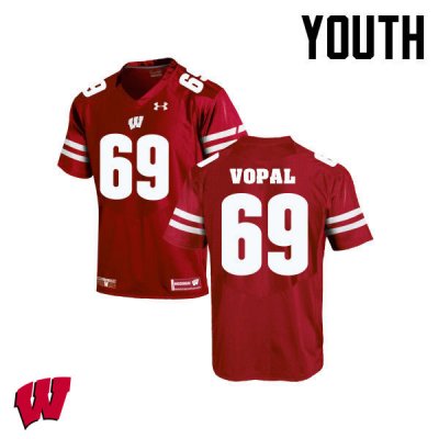 Youth Wisconsin Badgers NCAA #69 Aaron Vopal Red Authentic Under Armour Stitched College Football Jersey VR31C25DQ